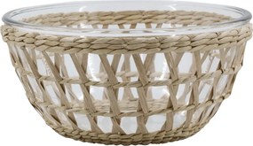 Bol transparent, din sticla, imbracat in cos din rachita, D23cm, Fira