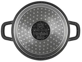 Oală cu capac 24 cm, 4.5L – Kinghoff KH 1595, strat de marmură, culoare neagră, pentru gătit zilnic, plite și inducție