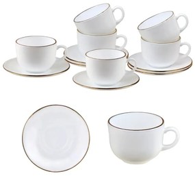 Set cesti cafea 12 piese, opal, alb cu auriu, 210 ml Kinghoff KH-1929
