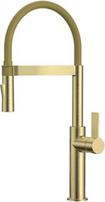 Baterie bucatarie cu pipa flexibila Inter Ceramic finisaj auriu periat cu 2 functii