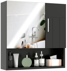 kleankin Dulap cu Oglindă pentru Baie 2 Uși și Raft Deschis 54x15.2x55.3 cm Negru | Aosom Romania