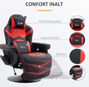 HOMCOM Scaun de Gaming cu Masaj, Suport pentru Picioare și Pernă, din Piele Sintetică, 79,5x82,5x111,5 cm, Negru și Roșu | Aosom Romania