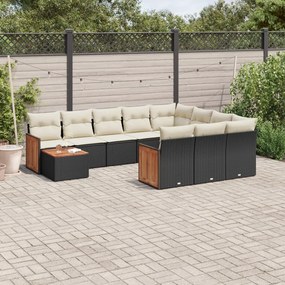 vidaXL Set canapele de grădină cu perne, 11 piese, negru, poliratan
