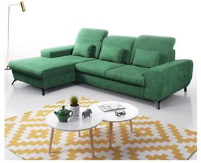 Colțar tapițat extensibil ALTA, în formă de L, cu spațiu de depozitare, stânga, verde