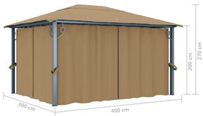 Pavilion cu perdele, gri taupe, 400 x 300 cm, aluminiu Gri taupe, 400 x 300 cm