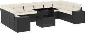 vidaXL Set canapele de grădină cu perne, 11 piese, negru, poliratan