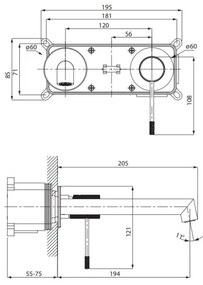 Baterie de lavoar pentru instalare ascunsă Cersanit S951-597 ZEN negru