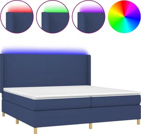 vidaXL Pat cu arcuri, saltea și LED, albastru, 200x200 cm, textil