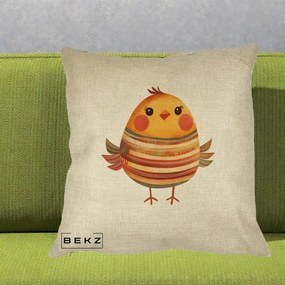 Perna Decorativa Pui Kawaii Portocaliu Dungi Calde, 40x40 cm, Crem, Husa Detasabila, Perna Inclusa, BEKZ®