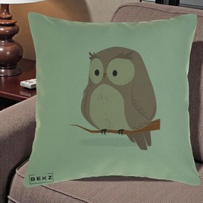Perna Decorativa Bufnita Kawaii pe Creanga, 40x40 cm, Verde, Husa Detasabila, Perna Inclusa, BEKZ®