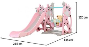 Tobogan 3 in 1 Pentru Copii NOVOKIDS Giraffe Playground, Cu Leagan, Pentru Interior si Exterior, 187 centimetri panta alunecare, Max 40 Kg, Cos de