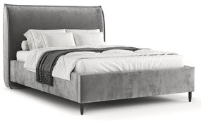 Pat matrimonial gri tapițat cu spațiu de depozitare cu somieră 160x200 cm Shell – Maison de Rêve