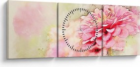 Tablou - Floare roz, aquarel (cu ceas) (90x30 cm)