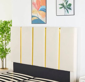 Pat Tapitat Catifea Bej 160x200 cm cu Somiera si Saltea  Inclusa ,   Cod LB-214