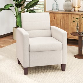 HOMCOM Upholstered Armchair in Linen Look, Foam, Seat Cushion, Wood Frame, Cream White | Aosom Romania