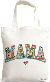 Sacosa de Panza pentru Cumparaturi, Geanta Tote, model Mama 3 38 x 34.5 cm, Alba, BEKZ®