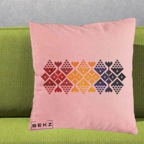Perna Personalizata Motiv Tricolor Romanesc Broderie, 40x40 cm, Roz, Husa Detasabila, Perna Inclusa, BEKZ®