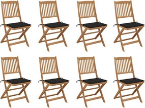 vidaXL Scaune pliabile de exterior cu perne, 8 buc., lemn masiv acacia