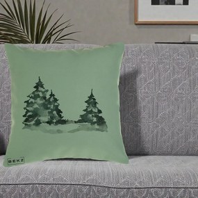 Perna Decorativa Brazi Inzapeziti Acuarela, 40x40 cm, Verde, Husa Detasabila, Perna Inclusa, BEKZ®