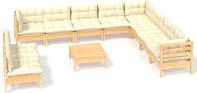 vidaXL Set mobilier grădină cu perne crem, 11 piese, lemn masiv de pin