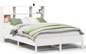 vidaXL Pat cu bibliotecă fără saltea, alb, 140x190 cm, lemn masiv pin