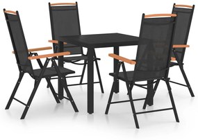 vidaXL Set mobilier de exterior, 5 piese, negru, aluminiu