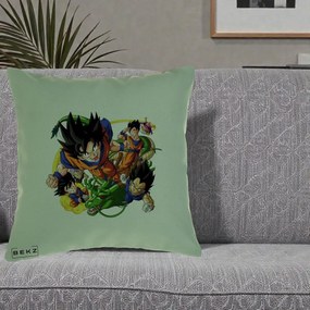Perna Personalizata Dragon Ball Goku si Shenron Actiune, 40x40 cm, Verde, Husa Detasabila, Perna Inclusa, BEKZ®