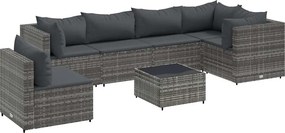 vidaXL Set mobilier de grădină cu perne, 7 piese, gri, poliratan