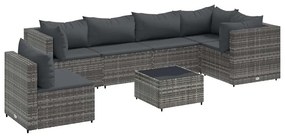 3308178 vidaXL Set mobilier de grădină cu perne, 7 piese, gri, poliratan