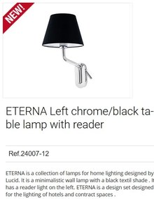 Aplica cu reader LED pe stanga design elegant ETERNA crom/negru