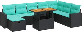 vidaXL Set mobilier grădină perne 9 piese negru poliratan/lemn acacia
