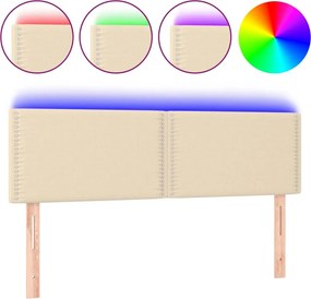 vidaXL Tăblie de pat cu LED, crem, 144x5x78/88 cm, textil