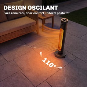 Outsunny Încălzitor Electric Oscilant cu Infraroșu, 2000 W, cu Telecomandă, Negru | Aosom Romania