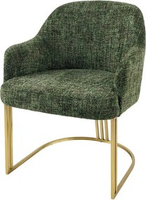 Set 2 scaune, Stofa Chenila, Verde inchis, Metal, Auriu, EXTRAVAGANCIA