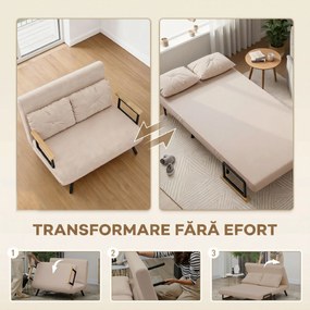 HOMCOM Canapea Pat de 2 Locuri cu Spătar Reglabil pe 5 Nivele și 2 Perne din Material Capitonat, 102x73x81 cm, Negru | Aosom Romania