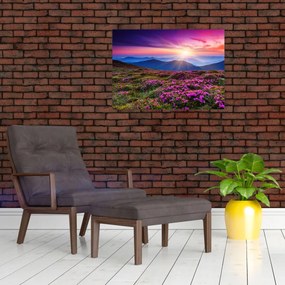 Tablou pe sticlă - Munte înflorit peisaj (70x50 cm)