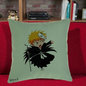 Perna Personalizata Bleach Ichigo Chibi cu Masca, 40x40 cm, Verde, Husa Detasabila, Perna Inclusa, BEKZ®