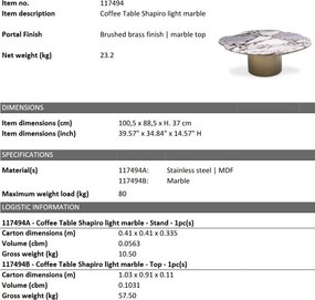 Masuta de cafea design LUX cu blat din marmura Shapiro