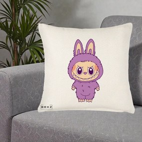 Perna Personalizata Labubu Violet Solo, 40x40 cm, Crem Reliefat, Husa Detasabila, Perna Inclusa, BEKZ®