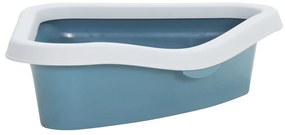 Litiera de colt pentru pisici, alb si albastru, 56x40x14 cm, PP