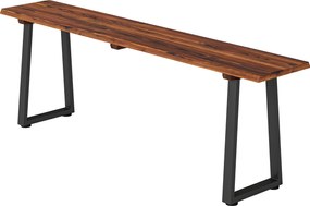 Outsunny Banc de grădină din lemn fără spătar, picioare trapezoidale din oțel, 2 locuri cu aspect de lemn, 150x28x48 cm, carbonizat | Aosom Romania