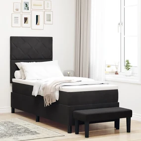 vidaXL Pat cu Somieră cu Saltea & Bancă Neagră 80x200 cm Catifea