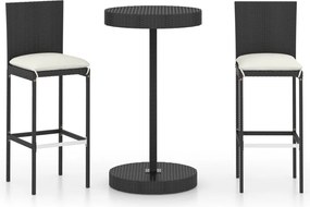 vidaXL Set mobilier bar de grădină cu perne, 3 piese, negru, poliratan