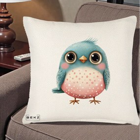 Perna Decorativa Pasare Teal-Roz cu Pete, 40x40 cm, Crem Reliefat, Husa Detasabila, Perna Inclusa, BEKZ®