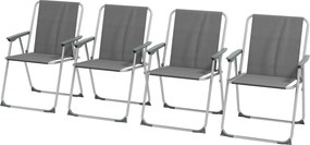 Outsunny Lot de 4 scaune pliante de gradina camping plaja cu suporturi pentru brate, tesatura Oxford, gri | Aosom Romania