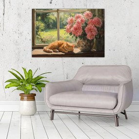 Tablou - Pisică la fereastră (90x60 cm)