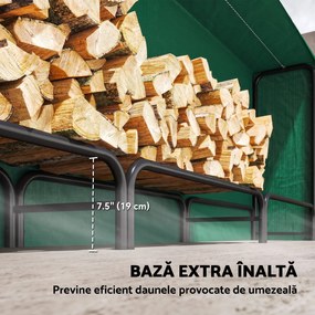Outsunny Suport pentru Lemne 1 m³, Reglabil, cu Husă Impermeabilă din PE, Metal, 360 x 36 x 99 cm, Negru și Verde Închis | Aosom Romania