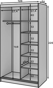Dulap lemn masiv glisant Marrphy II - Czarny Mat / Dąb Caramel (WAR-II-MAR-BM-120)