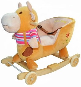 Balansoar Muzical 2 in 1 din Plus cu Roti, NOVOKIDS™ Happy Bouncer Cow, Dimensiuni 58x50x30 cm, model Vacuta bej