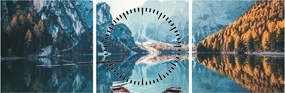 Tablou - Bărci pe Lacul Braies (cu ceas) (90x30 cm)